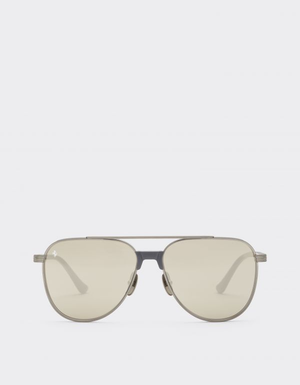  Ferrari Ferrari Sunglasses In  Brushed Silver Titanium And Acetate With Transparent Gold Lenses With White Mirror Coating - Male Sunglasses Silver Os 