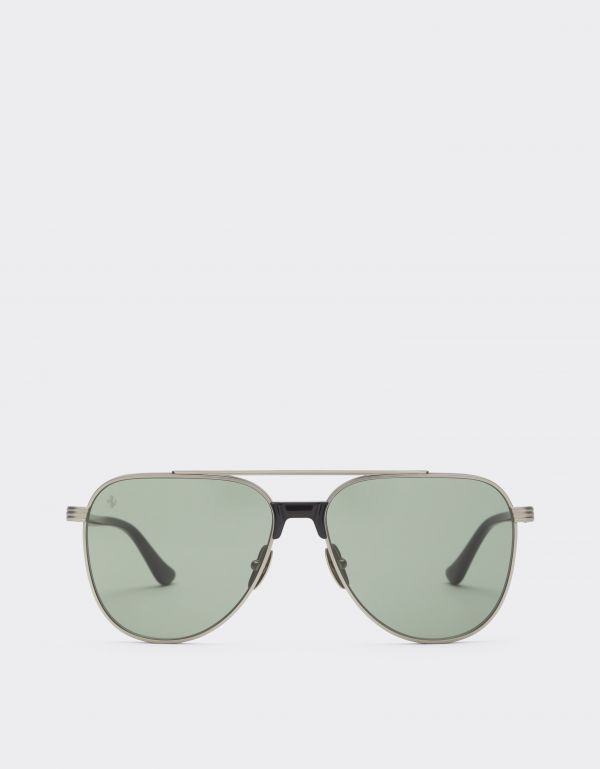  Ferrari Ferrari Sunglasses In  Matte Silver Titanium And Acetate With Dark Green Lenses - Male Sunglasses Silver Os 