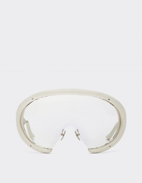  Ferrari Ferrari Sunglasses In Shinysilver Metal And Chalk White Leather With Transparent Lenses -   Bianco Ottico Os 