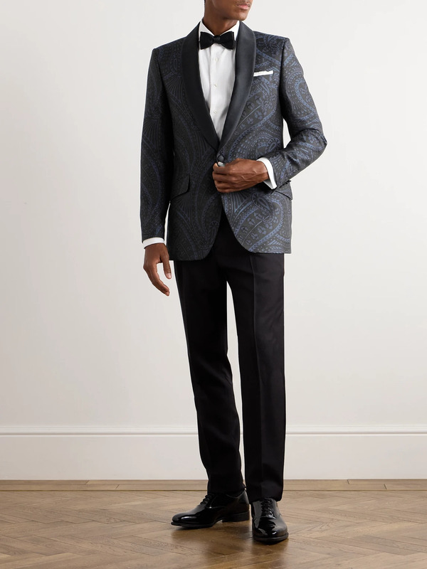  Favourbrook - Twill-trimmed Paisley-jacquard Cotton And Silk-blend Tuxedo Jacket - Men - Blue - Uk/us 38 
