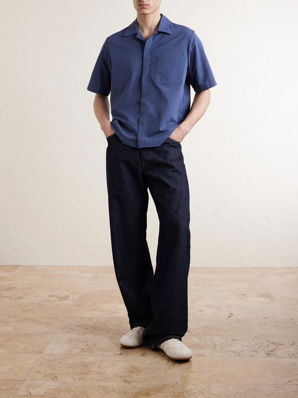  Herno - Seercrease Jersey Bowling Shirt - Men - Blue - It 44 