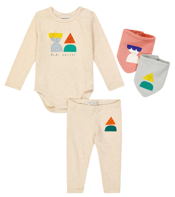  Bobo Choses Bobo Choses Baby Funny Friends Cotton-blend Bodysuit, Leggings, And Scarves Set 