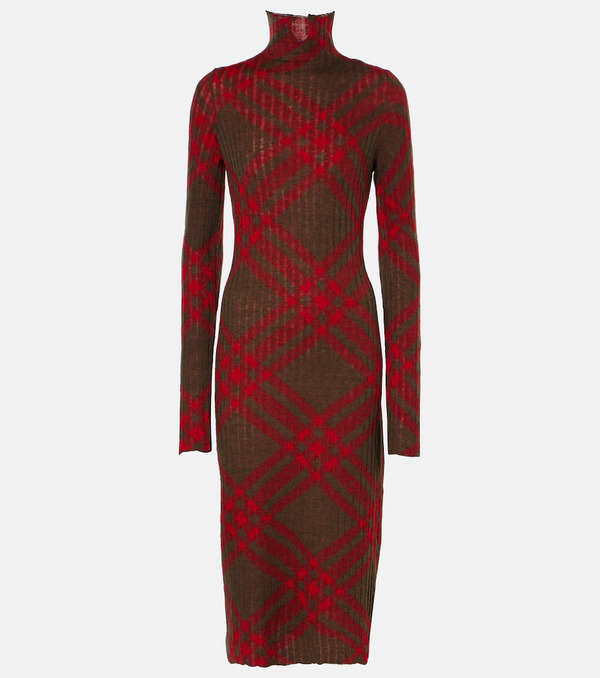  Burberry Burberry Burberry Check Ribbed-knit Midi Dress 