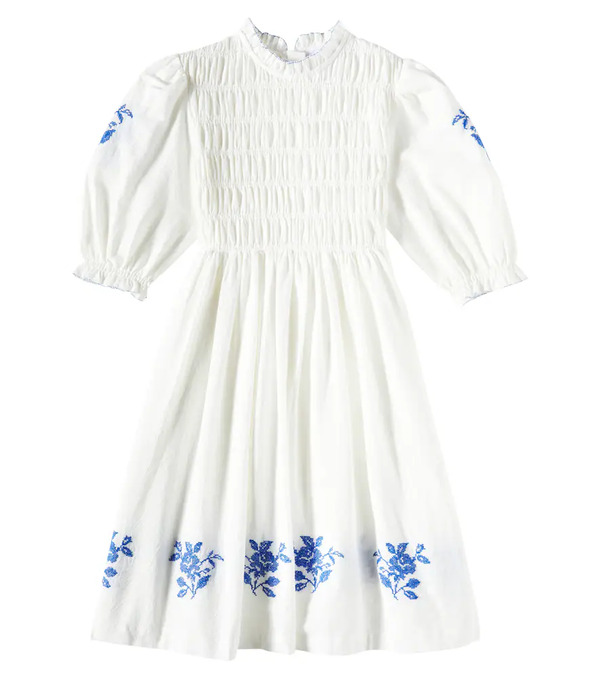  C'era Una Volta C'era Una Volta Emmanuelle Embroidered Smocked Cotton Dress 