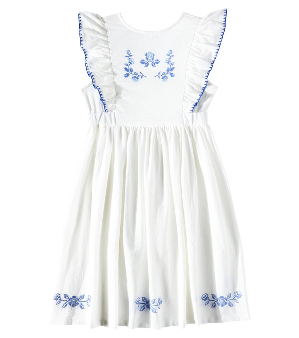  C'era Una Volta C'era Una Volta Nina Ruffled Floral Embroidered Cotton Dress 