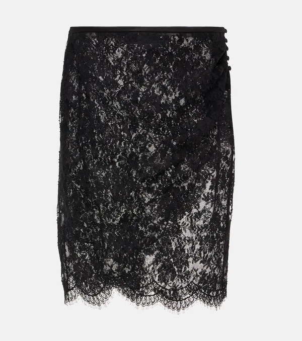  Saint Laurent Saint Laurent Sheer Cotton-blend Lace Wrap Skirt 
