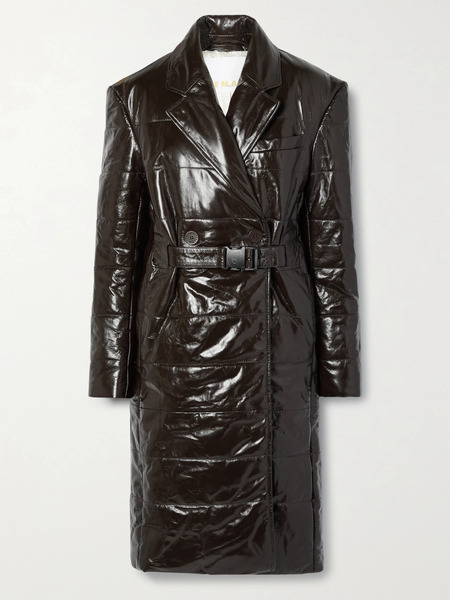  Remain Birger Christensen - Gia Double-breasted Quilted Padded Patent-leather Coat - Dark Brown - Dk34 