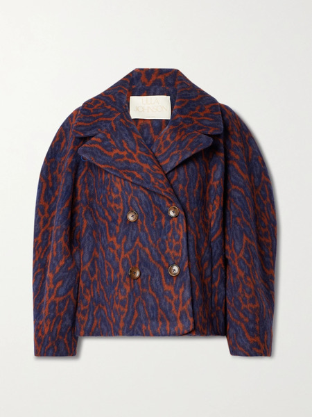  Ulla Johnson - Dorothea Double-breasted Brushed Wool-blend Leopard-jacquard Jacket - Purple - X Small 