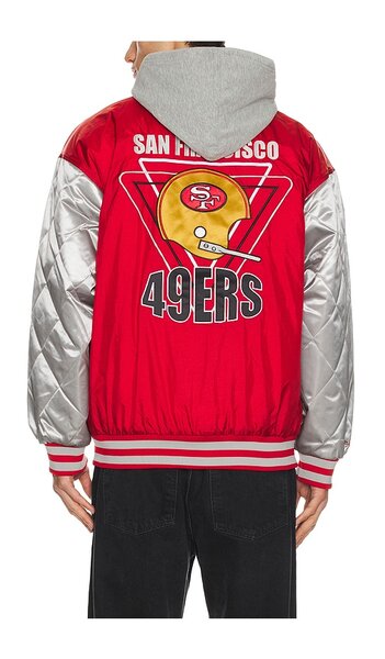  Mitchell & Ness Nfl 49ers Diamond Fusion Vintage Logo Button Front Jacket In Red. - Size S (also In M, L) 