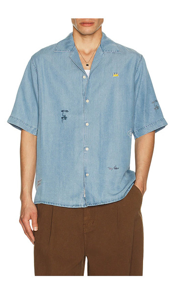  Scotch & Soda Basquiat Relaxed Fit Short Sleeved Shirt In Washed Indigo In Blue. - Size S (also In M, Xxl/2x) 