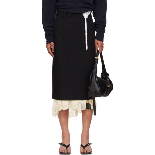  Balenciaga Black Lingerie Tailored Midi Skirt 