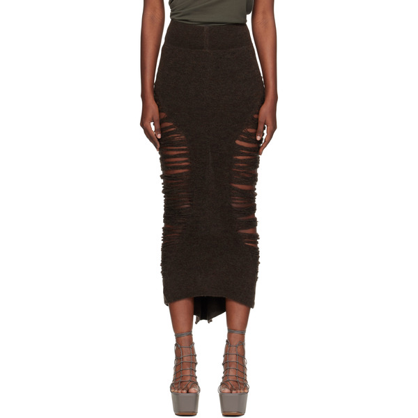  Rick Owens Brown Concordians Calf Dauphine Midi Skirt 