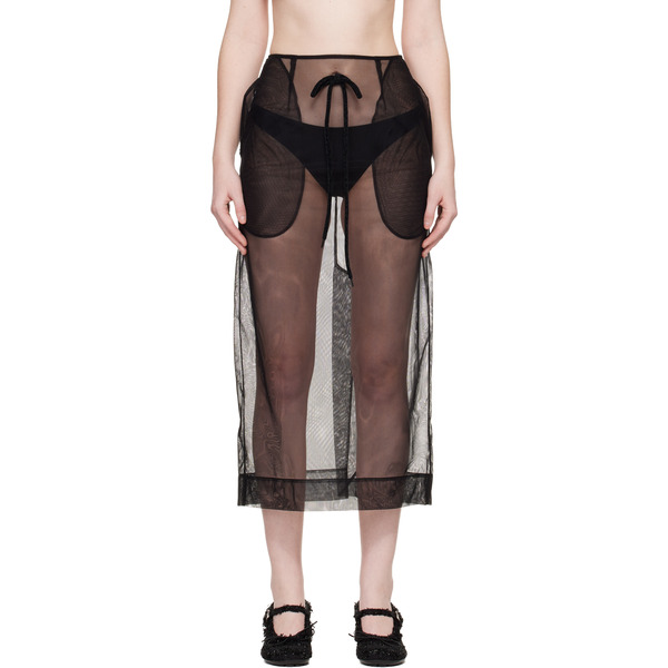  Simone Rocha Black Sheer Frayed Column Pencil Midi Skirt 